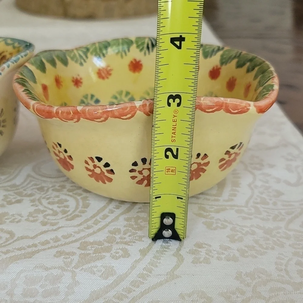 Vintage Hand Painted Pottery Bowls (2) Yellow Floral Print Ruffled Edges 🇮🇹
